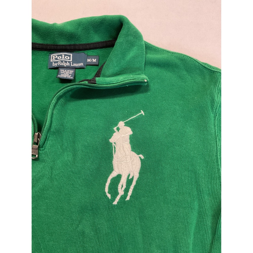 Polo Ralph Lauren Mens Green Quarter Zip Big Pony Crest Pullover Sweater Medium